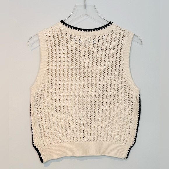 Varley Delaney Knit Beige Birch Black Trim Vest Top Sweater Shirt - Picture 11 of 16